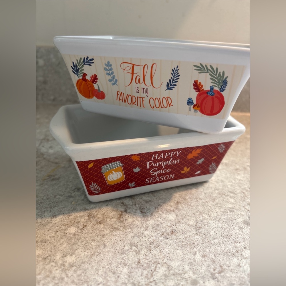 Norfolk Autumn Ceramic Baking Dish Set - White and Red mini loaf pan set of 2